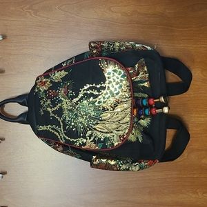 *EUC* Sequin Peacock Embroidered Mini Backpack